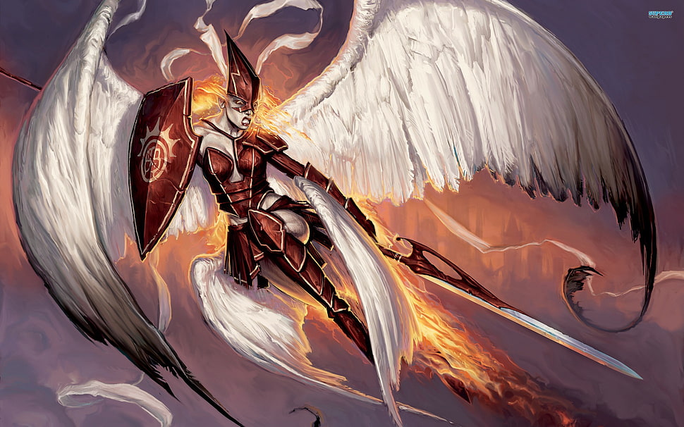 knight with wings wallpaper, fantasy art, angel, Matt Cavotta HD wallpaper