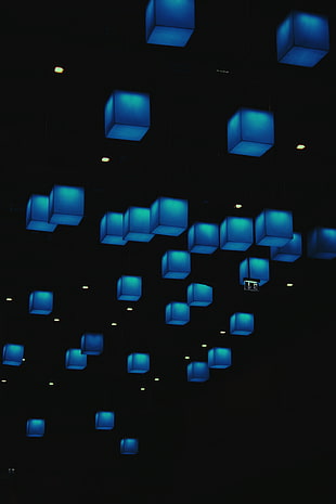 blue floating cubes digital wallpaper