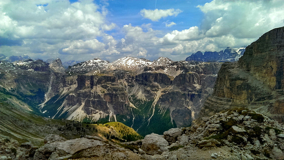 brown canyon, mountains, rock, nature, clouds HD wallpaper