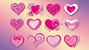 assorted hearts illustration, love, heart, Valentine's Day, pink