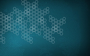 blue and white molecule structure digital wallpaper, pattern, hexagon