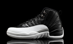 unpaired black and white Nike Air Jordan 12 shoe, shoes, Jumpman