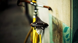 yellow bicycle, bicycle, blurred, brooks saddle