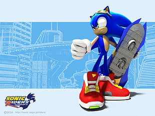 Sonic animated illustration, Sonic, Sonic Riders, Sonic the Hedgehog, hoverboard
