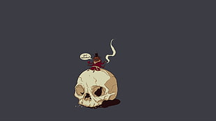 skull illustration, minimalism, skull, top hat, cigars