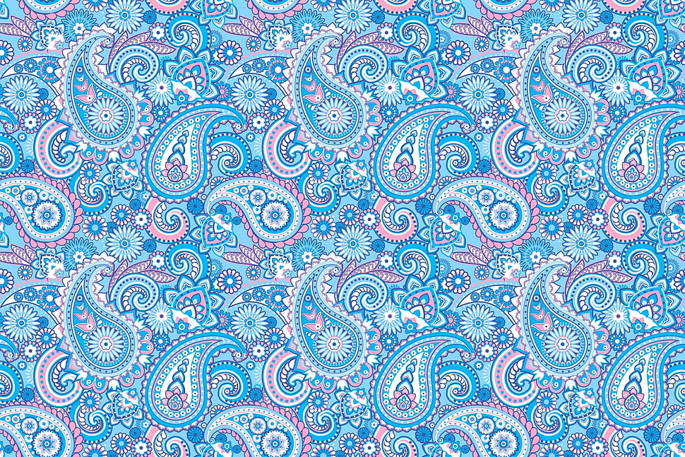 blue and pink Paisley pattern HD wallpaper