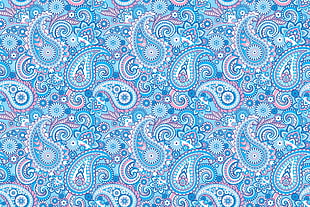 blue and pink Paisley pattern HD wallpaper