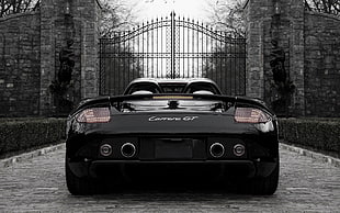 black convertible car, car, Porsche, Porsche Carrera GT, monochrome