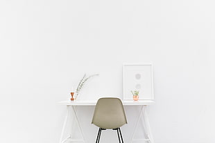 white wooden desk with chair HD wallpaper