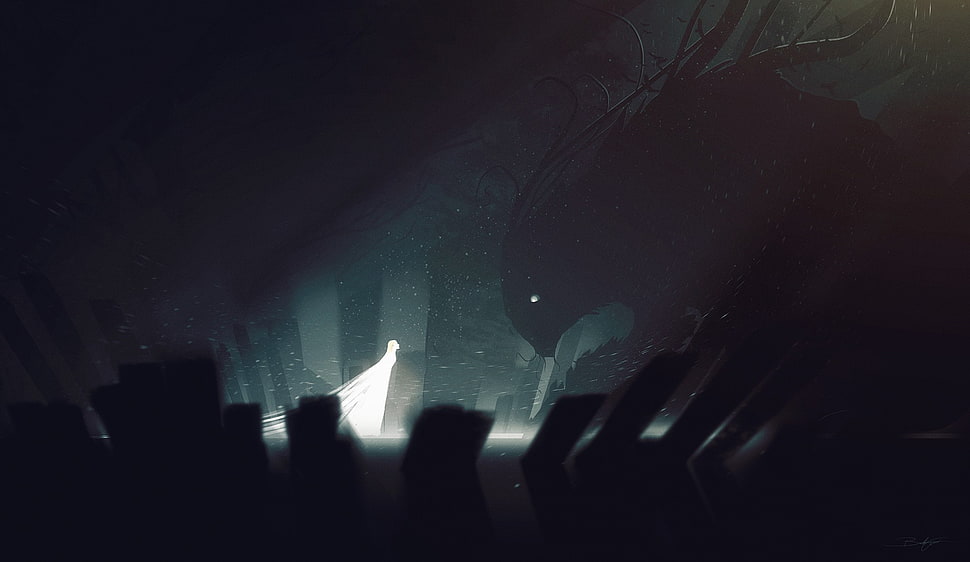 drawing, lights, dark, white HD wallpaper