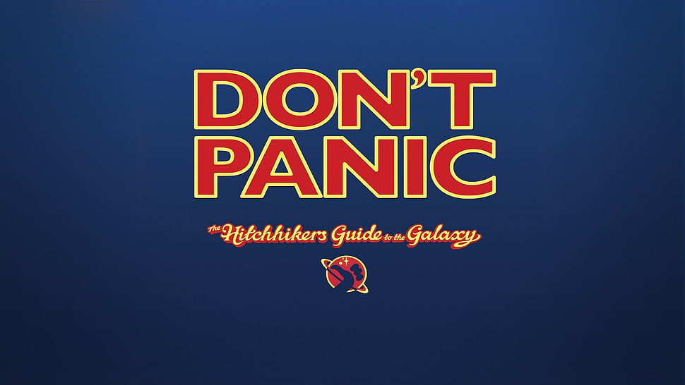 red text on blue background, The Hitchhiker's Guide to the Galaxy, typography, blue background HD wallpaper