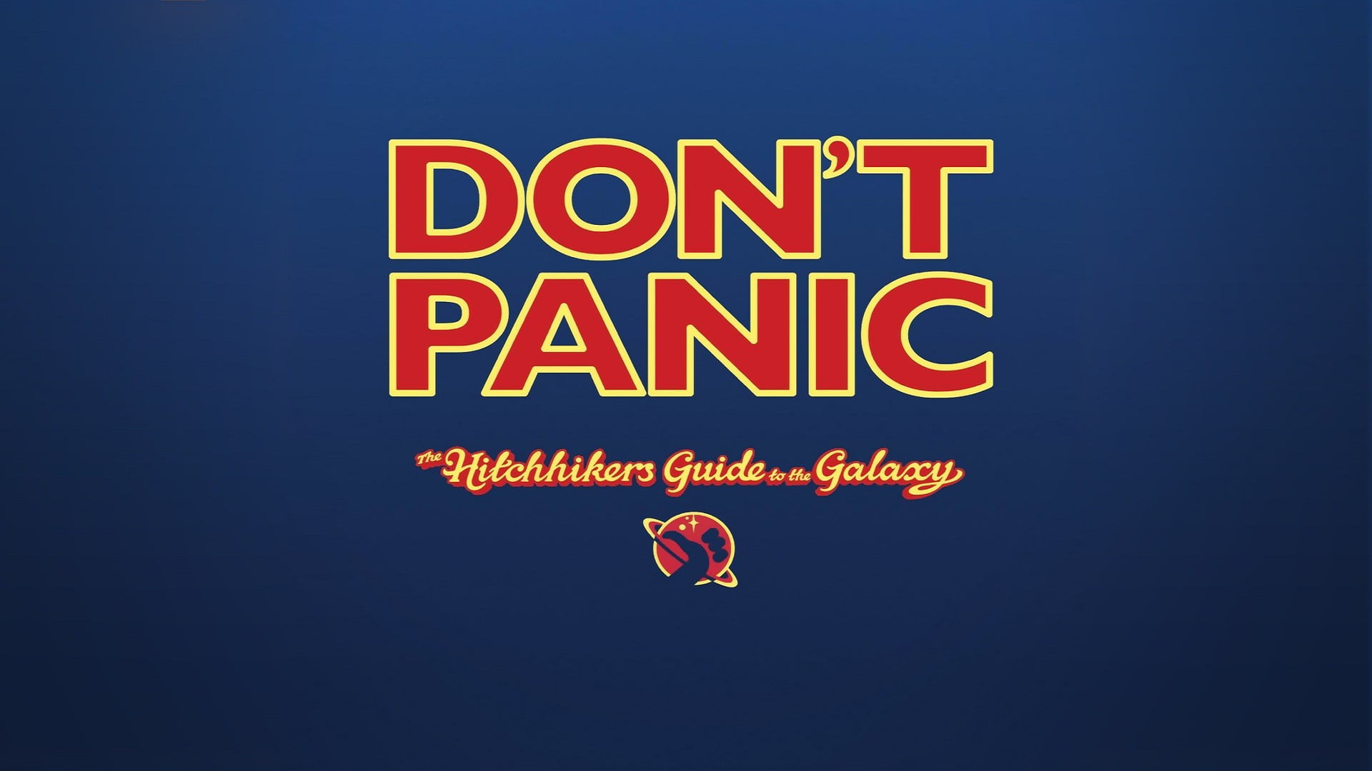 red text on blue background, The Hitchhiker's Guide to the Galaxy, typography, blue background