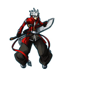 white-haired male character holding sword illustration, anime, Blazblue, Ragna the Bloodedge