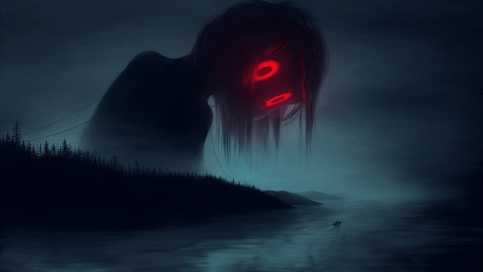 woman with red eye illustration HD wallpaper