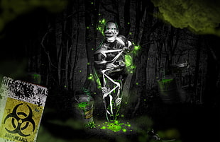 zombie in the woods digital wallpaper, biohazard, digital art, toxic, men