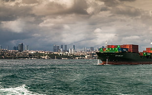 black cargo ship, Turkey, Istanbul, city, cityscape