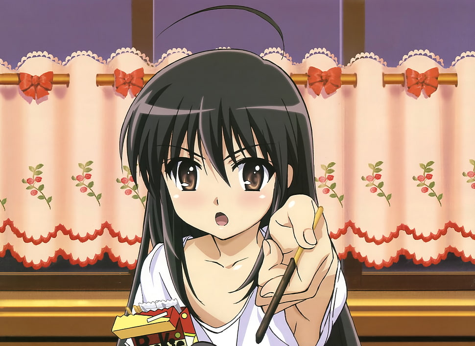 black-haired anime character holding chopstick HD wallpaper