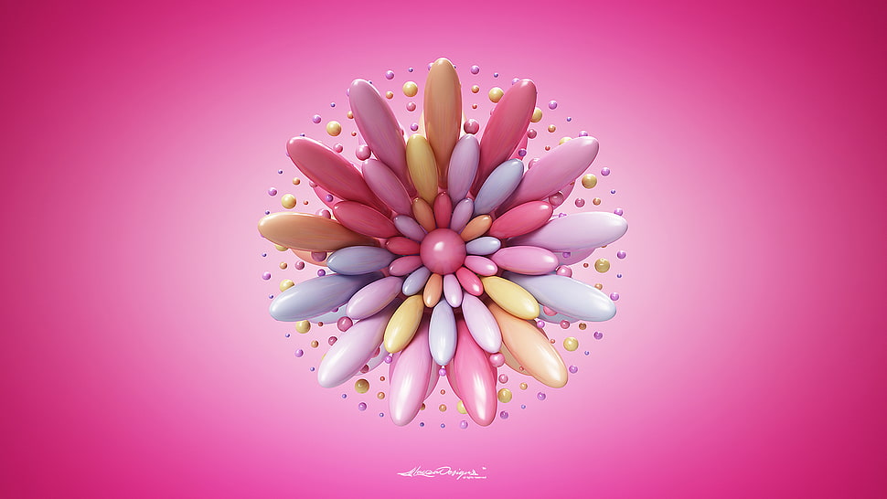 flower wallpaper, abstract, 3D, Lacza, pink background HD wallpaper