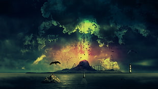 island with amusement park digital wallpaper, fantasy art HD wallpaper