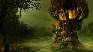 tree house covered with fog wallpaper, fantasy art, Gothic 4: Arcania HD wallpaper
