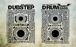 Dubstep and Drum sticker, dubstep, music, typography, grunge
