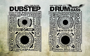 Dubstep and Drum sticker, dubstep, music, typography, grunge