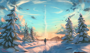 landscape illustration of rocket leaving the atmosphere