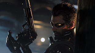 black and gray and black hair blower, Deus Ex: Human Revolution, Deus Ex: Mankind Divided, Adam Jensen, video games