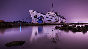white metal ship, sea, ship, shipwreck, water