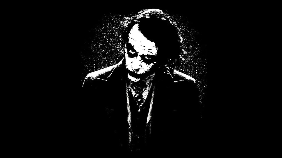 black and white Joker illustration, Batman, Joker, Heath Ledger, The Dark Knight HD wallpaper