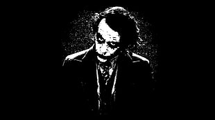 black and white Joker illustration, Batman, Joker, Heath Ledger, The Dark Knight