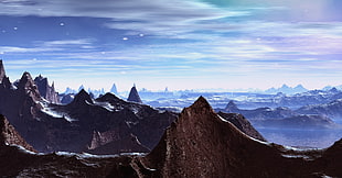 mountain hills under dark skies during daytime HD wallpaper
