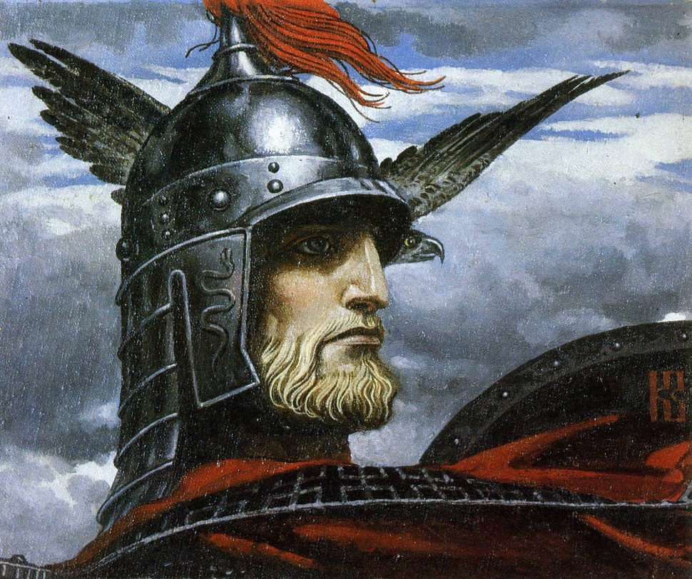 man with helm painting, painting, medieval, helmet, slavic HD wallpaper
