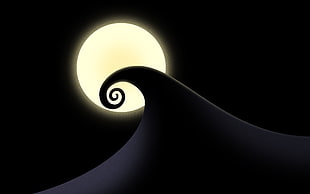 tunnel wave under full moon digital wallpaper, minimalism, black background, hills, Sun