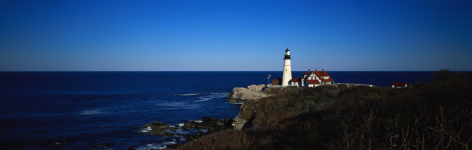 white lighthouse, landscape, lighthouse HD wallpaper