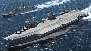 gray warship on body of water HD wallpaper