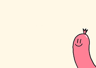 pink sausage cartoon character, food, happy