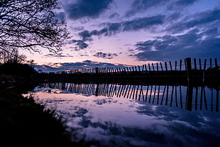 silhouette photo of boat dock