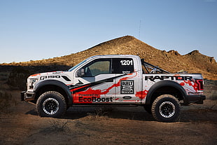 white and black Ford F-150 Raptor extra-cab pickup truck during daytime HD wallpaper