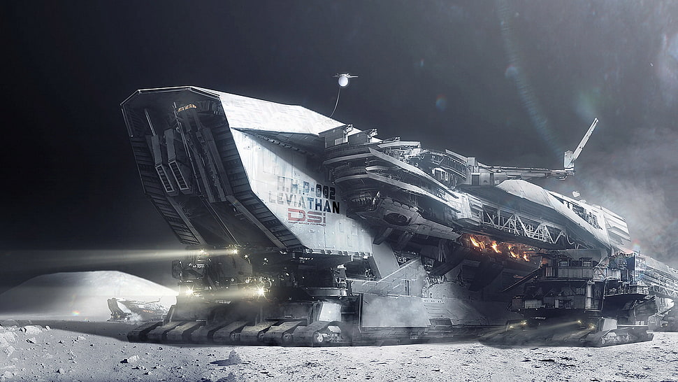 gray space ship on moon HD wallpaper