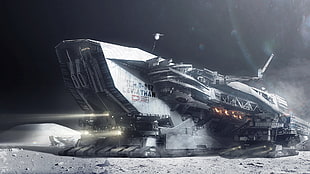 gray space ship on moon