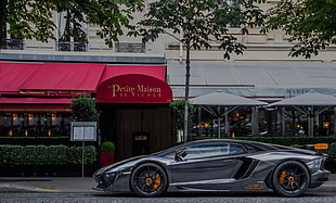 gray coupe parked near Pelite Maison store HD wallpaper