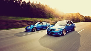 blue sedan, car, Subaru, Subaru Impreza , Stance