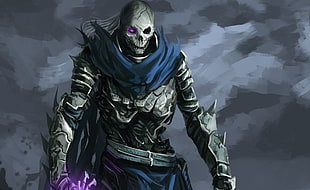 undead warrior with blue scarf digital wallpaper, fantasy art