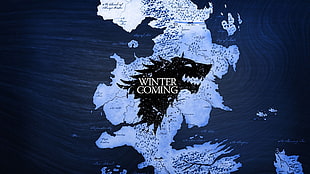 Winter Coming text overlay, Game of Thrones, map, Westeros, Winterfell HD wallpaper