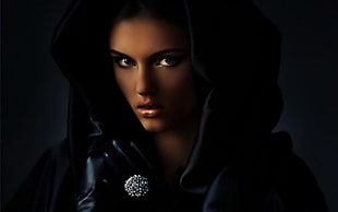 woman's black hooded top