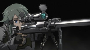 SAO female anime character holding rifle illustration, anime, Sword Art Online, Sinon (Sword Art Online)