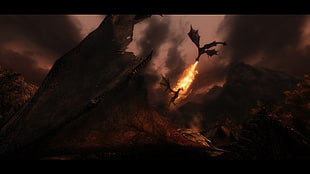 silhouette of dragons, dragon, Dragonfight, The Elder Scrolls, The Elder Scrolls V: Skyrim HD wallpaper