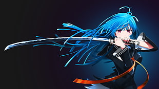 female animation character holding sword digital wallpaper, katana, Kisara Tendo , Black Bullet, anime girls