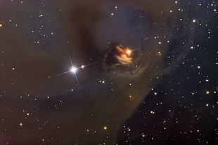 orange nebula, space, NGC 1555, stars, digital art